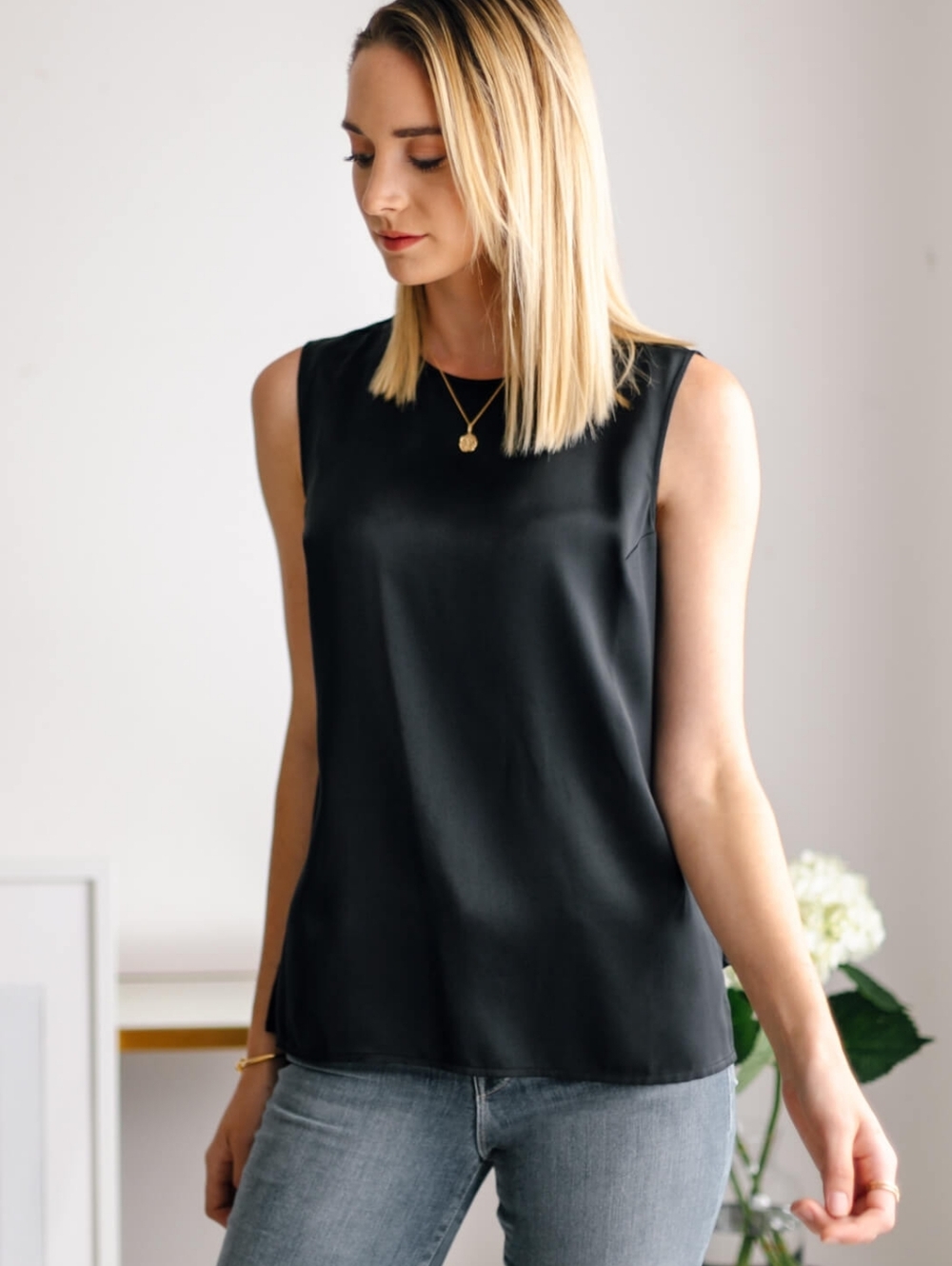 NWT Ravella Giada Black 100% Pure Silk Tank